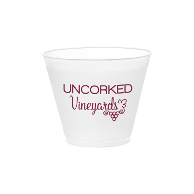 Durable plastic frosted plastic cup with custom logo in 9 ounces.