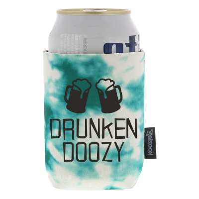 Foam tie dye green can cooler with custom imprint.