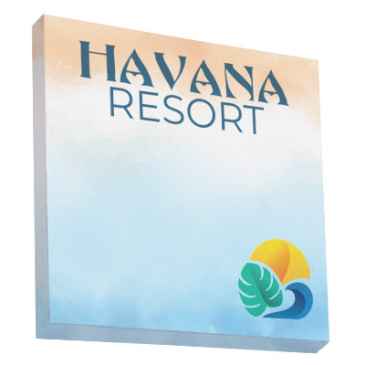 White paper sticky note with a customized imprint.