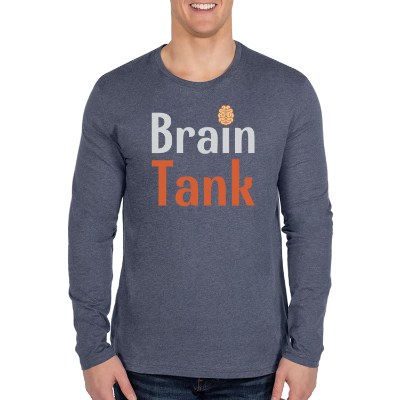 Full color imprint heathered navy long sleeve tee.