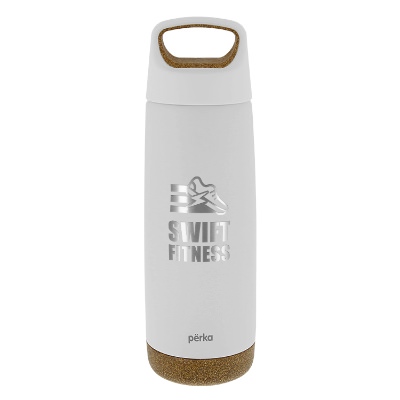 White stainless bottle with custom engraved logo.