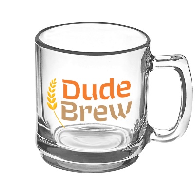 Clear coffee mug with full color logo.