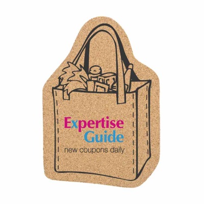 Cork tote bag coaster with custom full color logo.