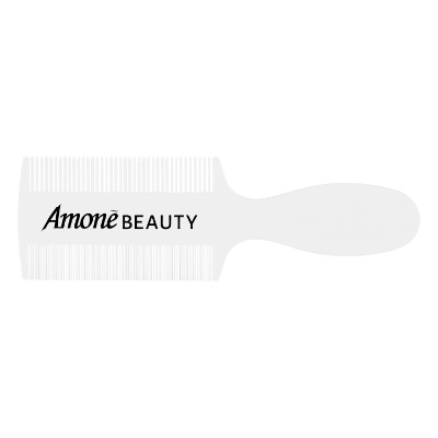 White baby comb with custom logo.