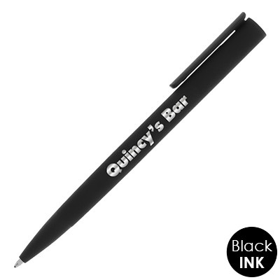 All black rubberized custom evngraved pen.