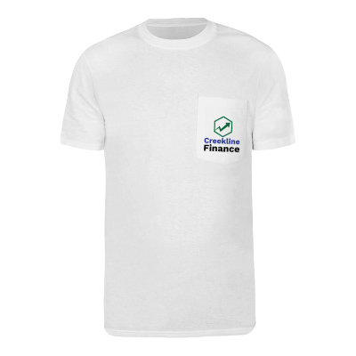 Custom white pocket tee with full color logo.