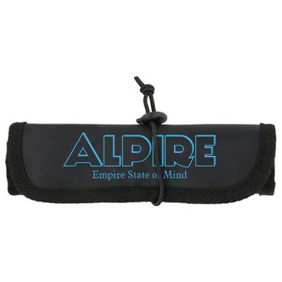 Polyester black with gray burrito cord organizer with logo.