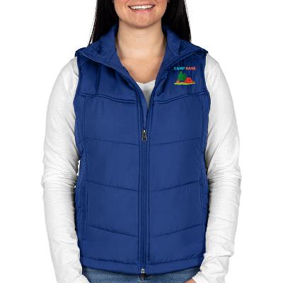 Full color ladies blue custom puffy vest.