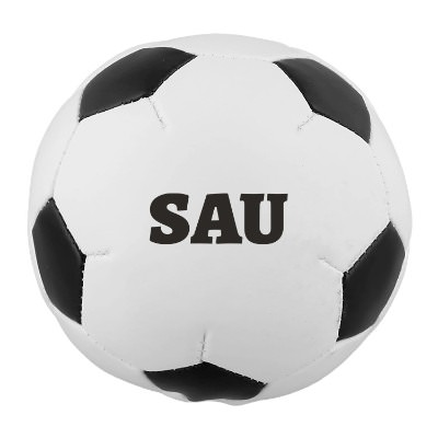 White vinyl sports ball with a custom logo.