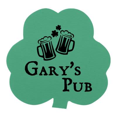 Green shamrock rubber jar opener with custom printed logo.