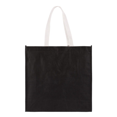 Non-woven polypropylene black with white statement tote blank.