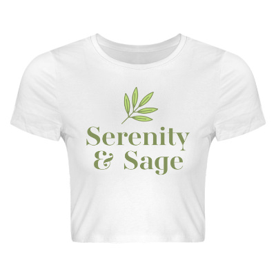 White crop tee with custom full color logo.