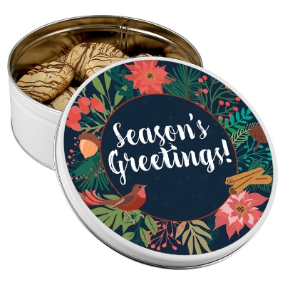 White candy tin with a personalized imprint.