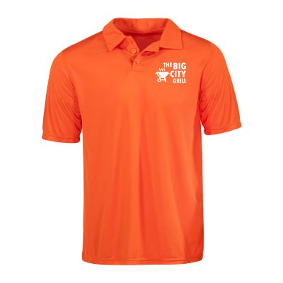 Orange polo with custom imprint.
