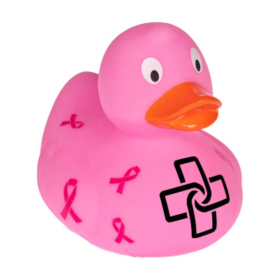 Pink personalized rubber duck.