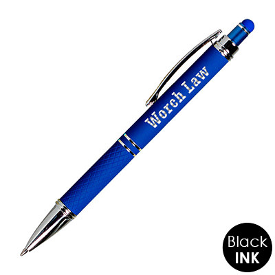 Bright colored click pen with custom logo.