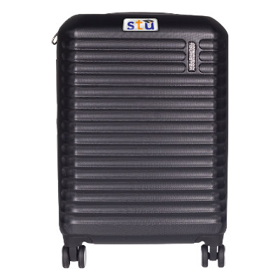 Black hard carry-on with full color logo.
