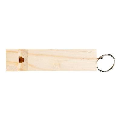 Wood train whistle keychain.