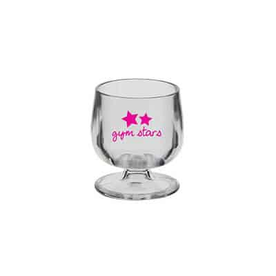Acrylic clear brandy glass with custom logo in 2 ounces.