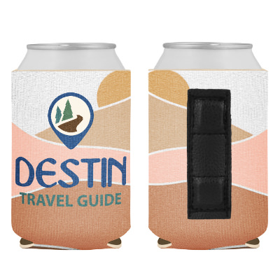 Boho sun can cooler with custom full color imprint.