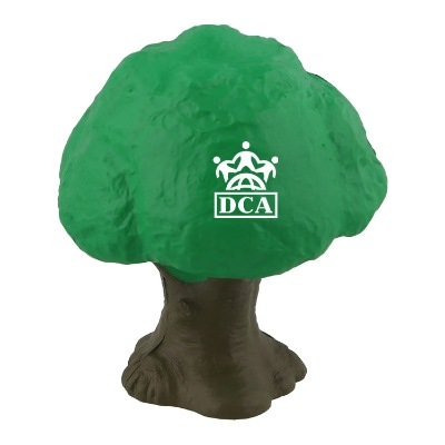Brown with green foam stress ball with a custom logo.
