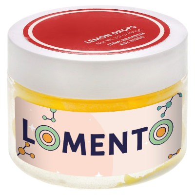 Clear plastic jar with a personalized logo.