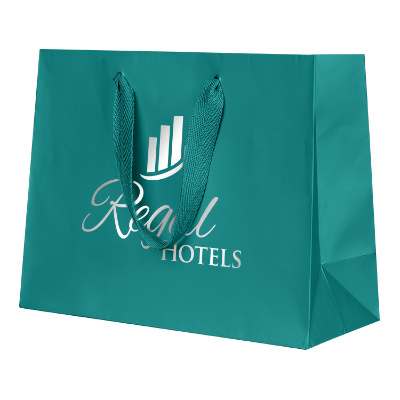 Paper white matte foil stamped recyclable eurotote bag with logo.