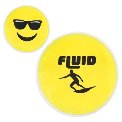 Yellow plastic hot and cold pack with a branded logo
