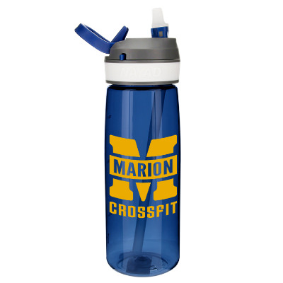 Plastic navy water bottle with custom logo in 27 oz.