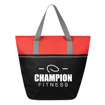 Red polypropylene cooler with a custom imprint.