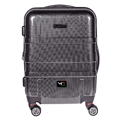 Black carry-on rolling bag with full-color logo.