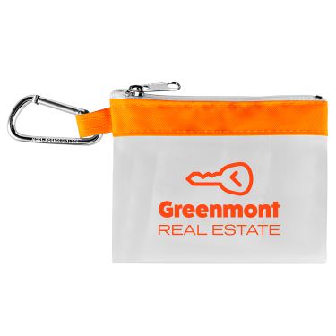 Orange vinyl first aid kit with a custom imprint.
