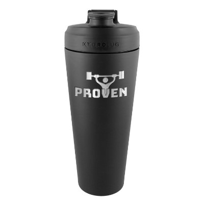 Stainless black water bottle with custom engraved logo in 24 oz.
