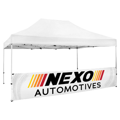Full-color 15-ft. tent half wall with custom imprint.