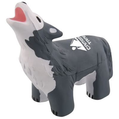 Foam wolf stress reliever with customized imprint.