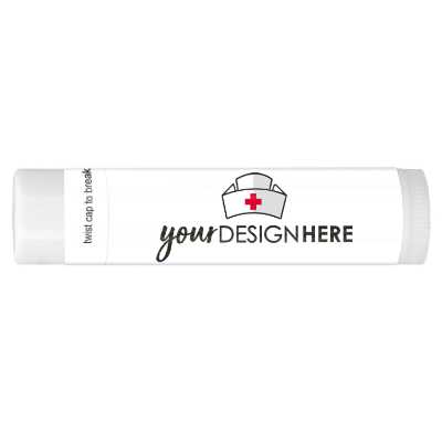 Dark blue business lip balm with a custom imprint.