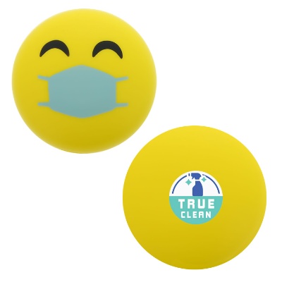 Yellow foam stress ball with a custom logo.
