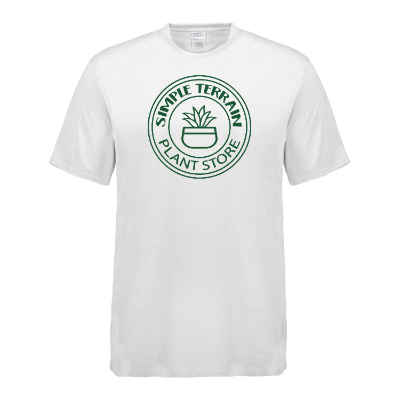 White tall tee with custom logo.