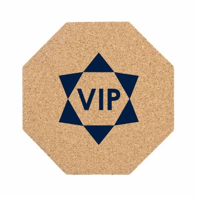 4.5 inch cork stop sign coaster with logo.