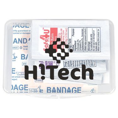 Plastic frost first aid kit with a custom imprint.