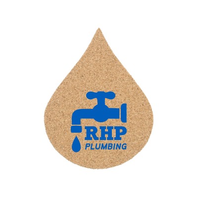 Cork 3.5 inches water drop coaster with logo.