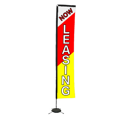 14-1/2-ft. stand-up flag with custom logo.