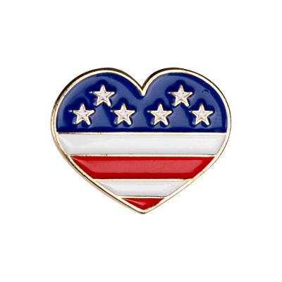 Patriotic metal lapel pin with a custom logo.
