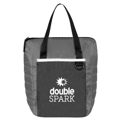 Gray polyester lunch bag with custom imprint.