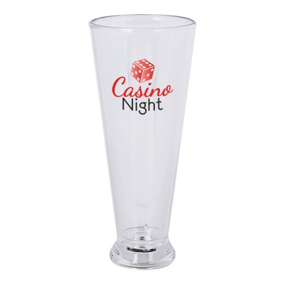 Acrylic clear beer glass with custom full-color logo in 12 ounces.