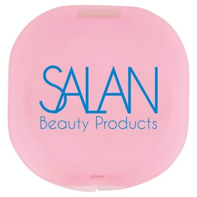Plastic pocket diva mirror with custom promotional logo.