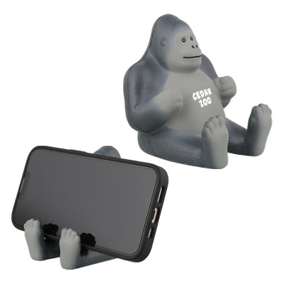 Gray foam stress ball with a branded logo.