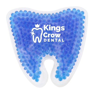 Blue plastic hot and cold pack with a custom logo