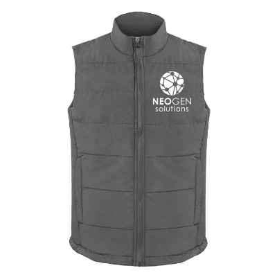 Gray vest with custom logo.
