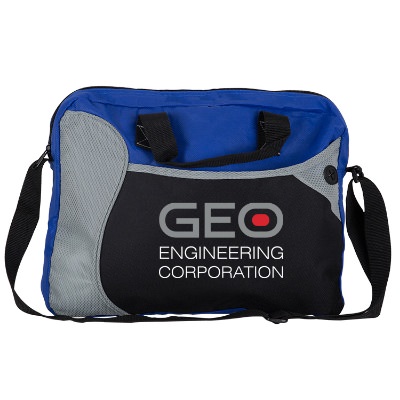 Polypropylene and polyester black wave messenger bag with full color logo.